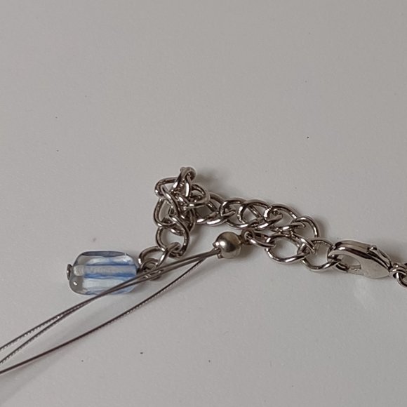 Blue And Clear Glass Bead And Wire Necklace Adjustable 15.5 To 18 Inches Long - Picture 3 of 12